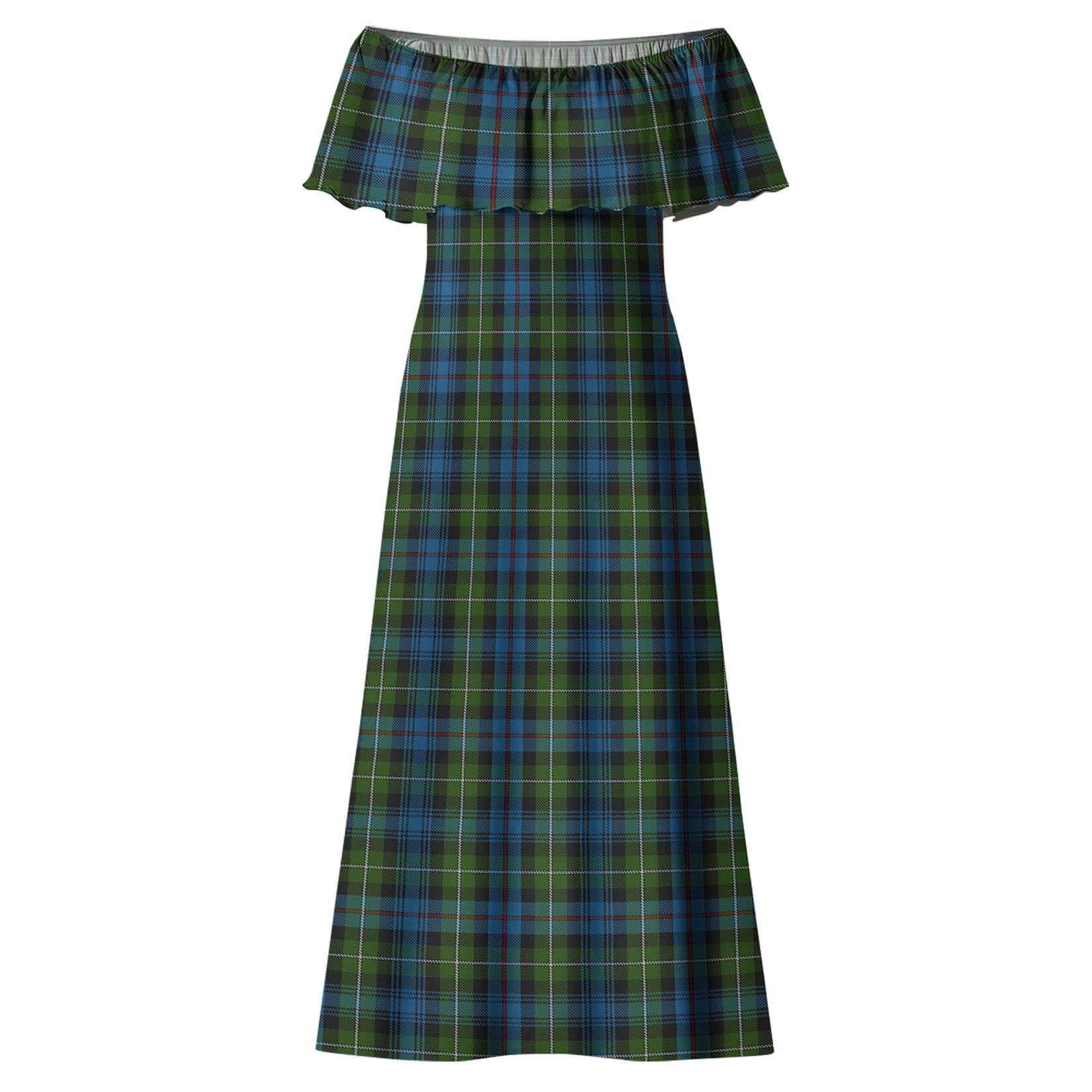 MacKenzie Tartan Off Shoulder Long Dress - Tartanvibesclothing