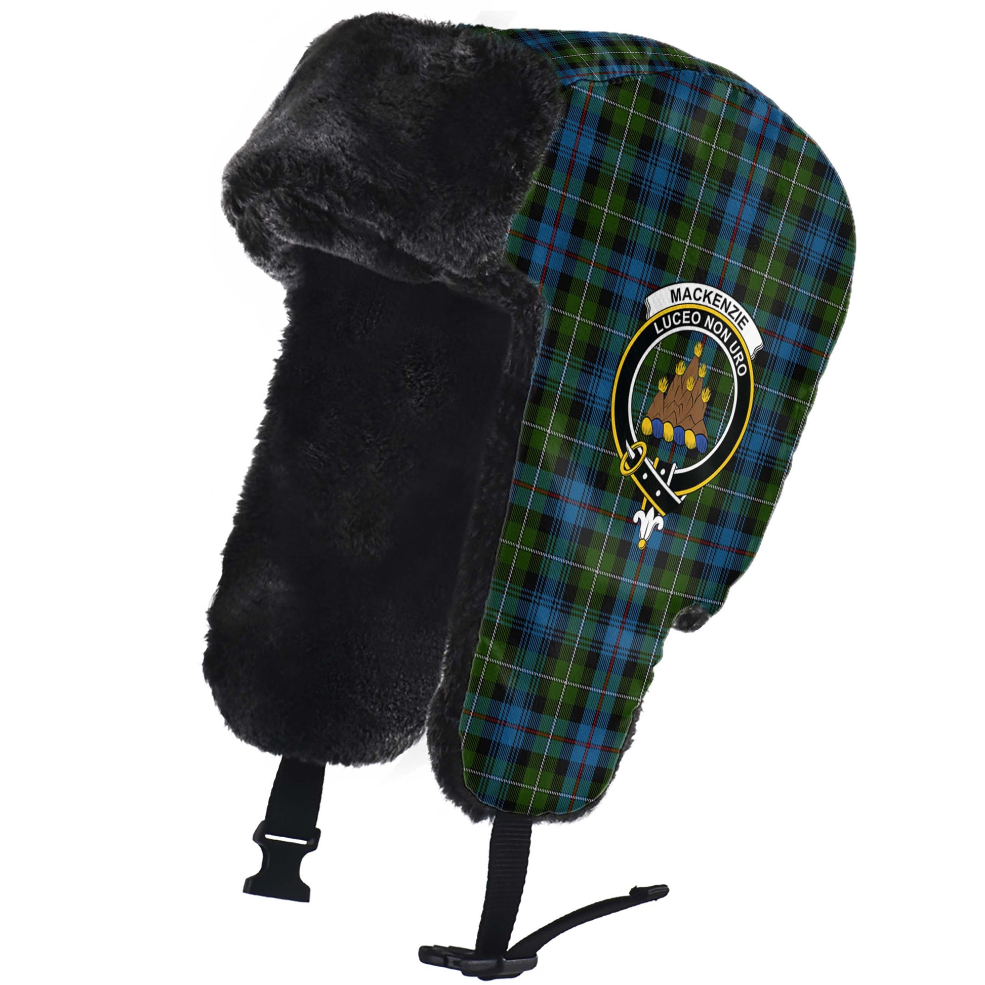 MacKenzie Tartan Winter Trapper Hat with Family Crest - Tartanvibesclothing