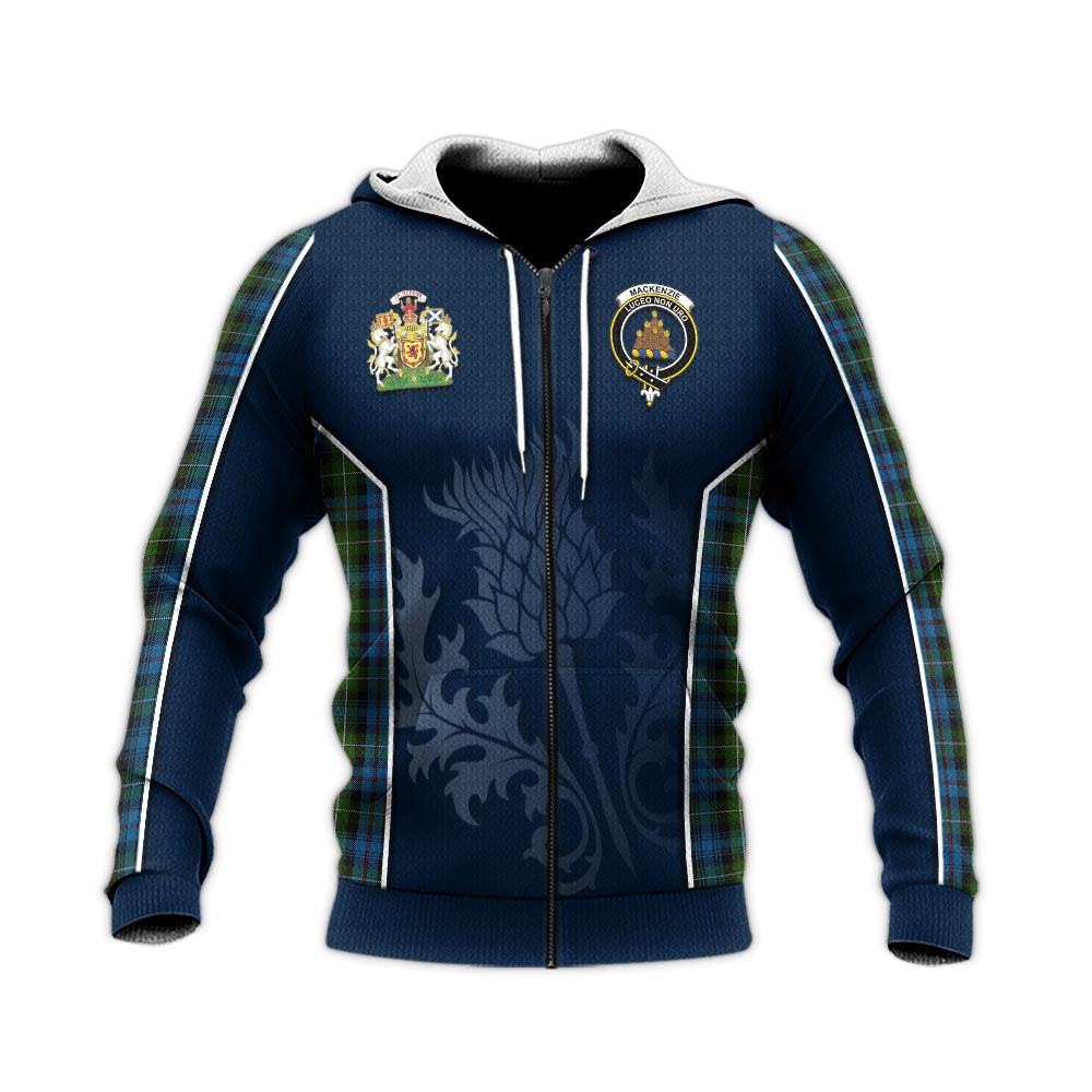 Tartan Vibes Clothing MacKenzie Tartan Knitted Hoodie with Family Crest and Scottish Thistle Vibes Sport Style