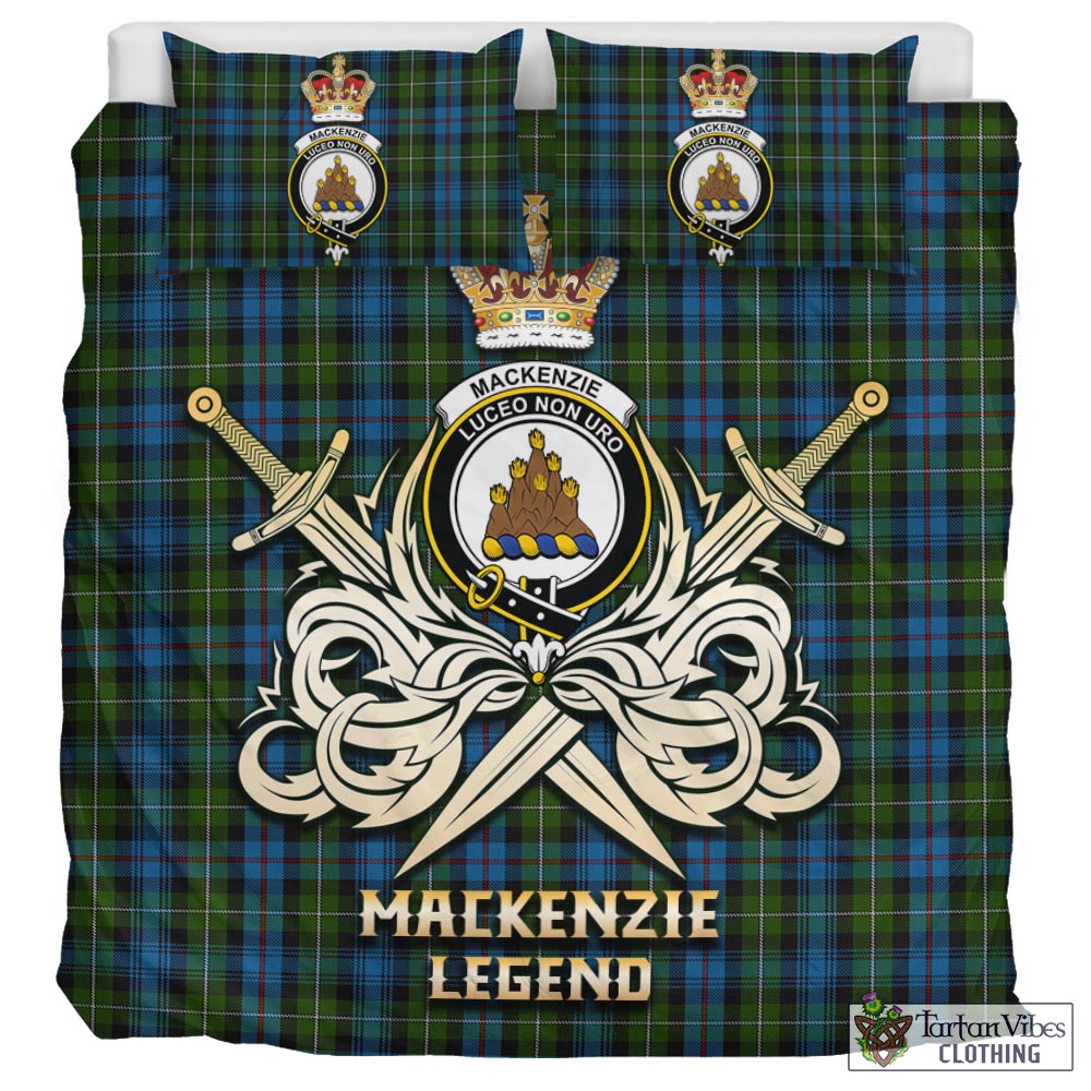 Tartan Vibes Clothing MacKenzie Tartan Bedding Set with Clan Crest and the Golden Sword of Courageous Legacy