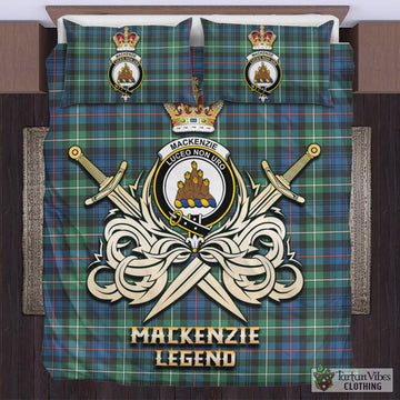 MacKenzie Ancient Tartan Bedding Set with Clan Crest and the Golden Sword of Courageous Legacy