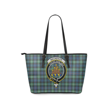 MacKenzie Ancient Tartan Leather Tote Bag with Family Crest