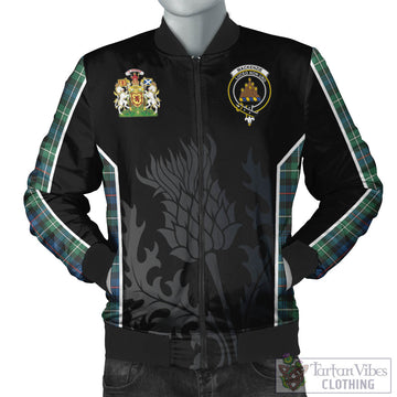 MacKenzie Ancient Tartan Bomber Jacket with Family Crest and Scottish Thistle Vibes Sport Style