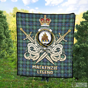 MacKenzie Ancient Tartan Quilt with Clan Crest and the Golden Sword of Courageous Legacy