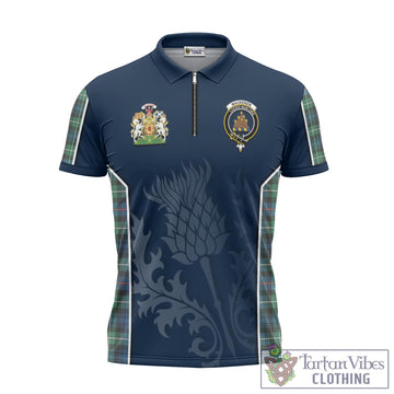 MacKenzie Ancient Tartan Zipper Polo Shirt with Family Crest and Scottish Thistle Vibes Sport Style