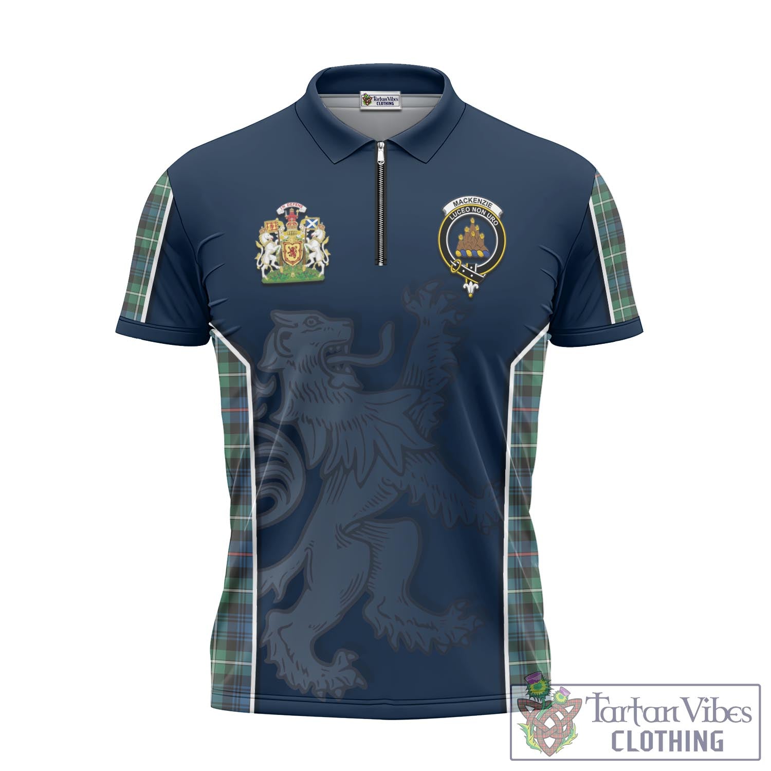 Tartan Vibes Clothing MacKenzie Ancient Tartan Zipper Polo Shirt with Family Crest and Lion Rampant Vibes Sport Style