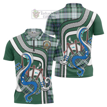 Mackenzie Dress Ancient Tartan Zipper Polo Shirt with Epic Bagpipe Style Unisex - Tartanvibesclothing Shop