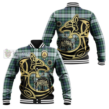 Mackenzie Dress Ancient Tartan Baseball Jacket with Family Crest Celtic Wolf Style Unisex - Tartan Vibes Clothing