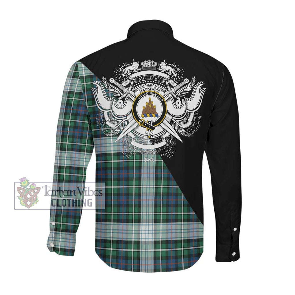 Mackenzie Dress Ancient Tartan Long Sleeve Button Shirt with Family Crest and Military Logo Style Men's Shirt - Tartanvibesclothing Shop