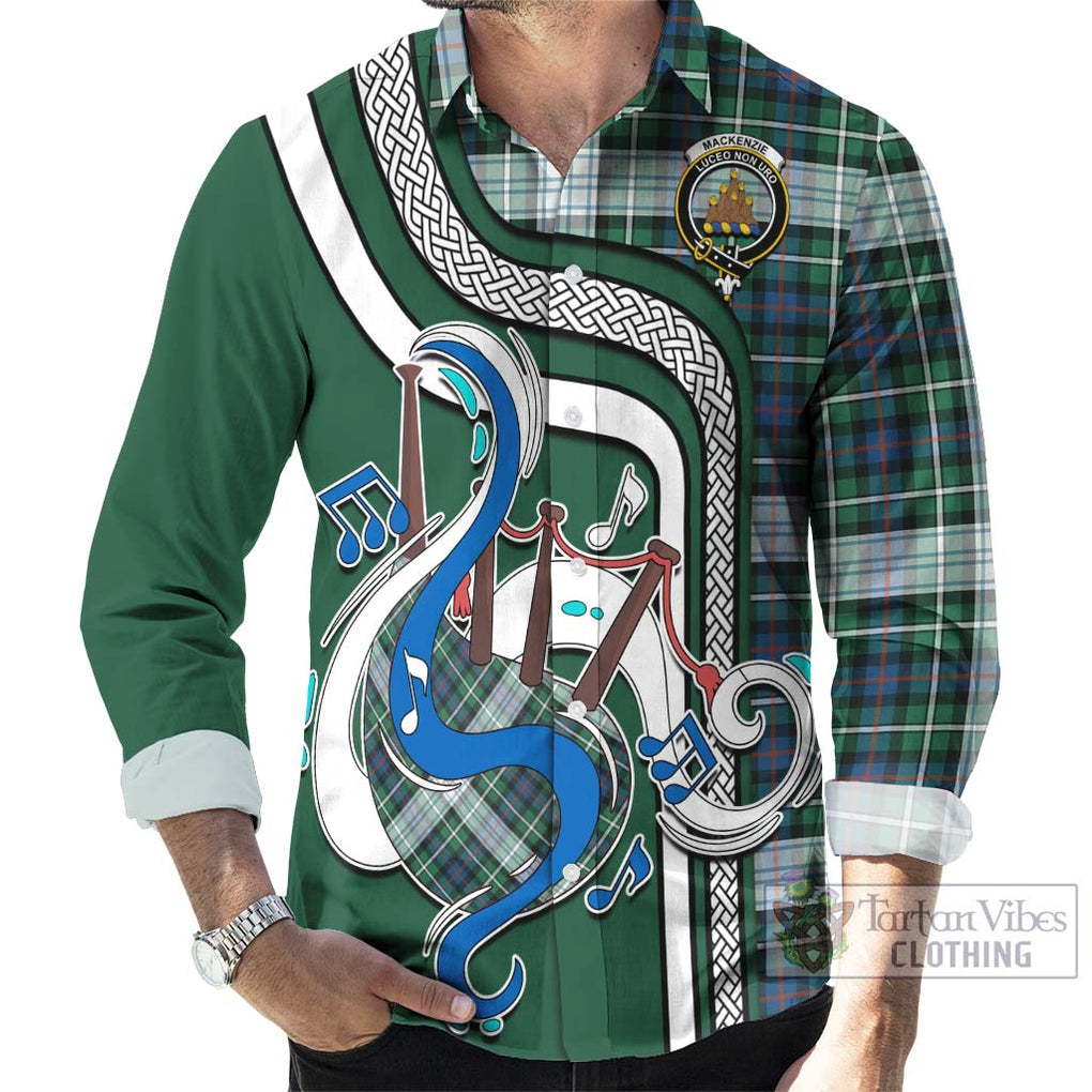 Mackenzie Dress Ancient Tartan Long Sleeve Button Shirt with Epic Bagpipe Style - Tartanvibesclothing Shop