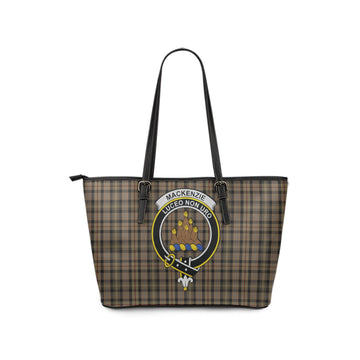 MacKenzie Hunting Tartan Leather Tote Bag with Family Crest