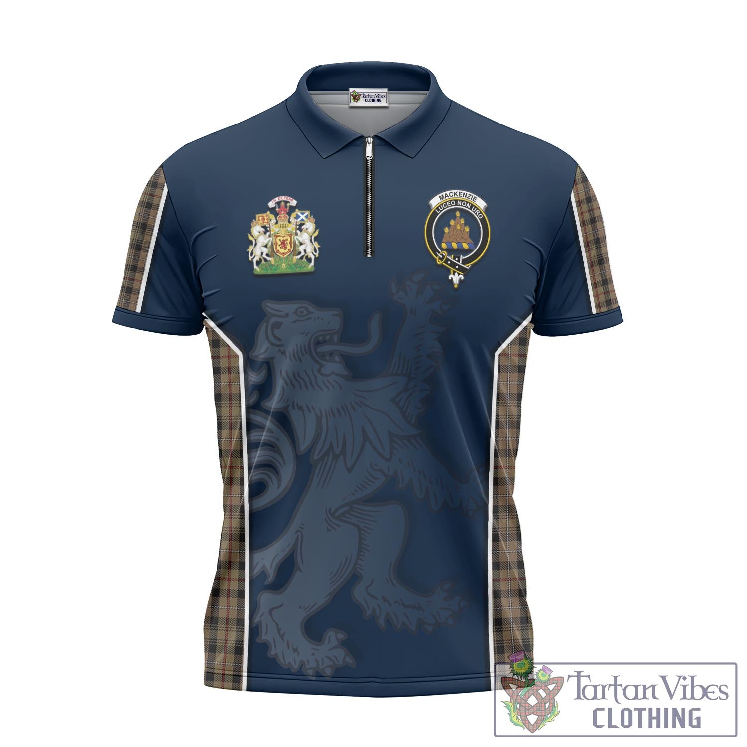 Tartan Vibes Clothing MacKenzie Hunting Tartan Zipper Polo Shirt with Family Crest and Lion Rampant Vibes Sport Style