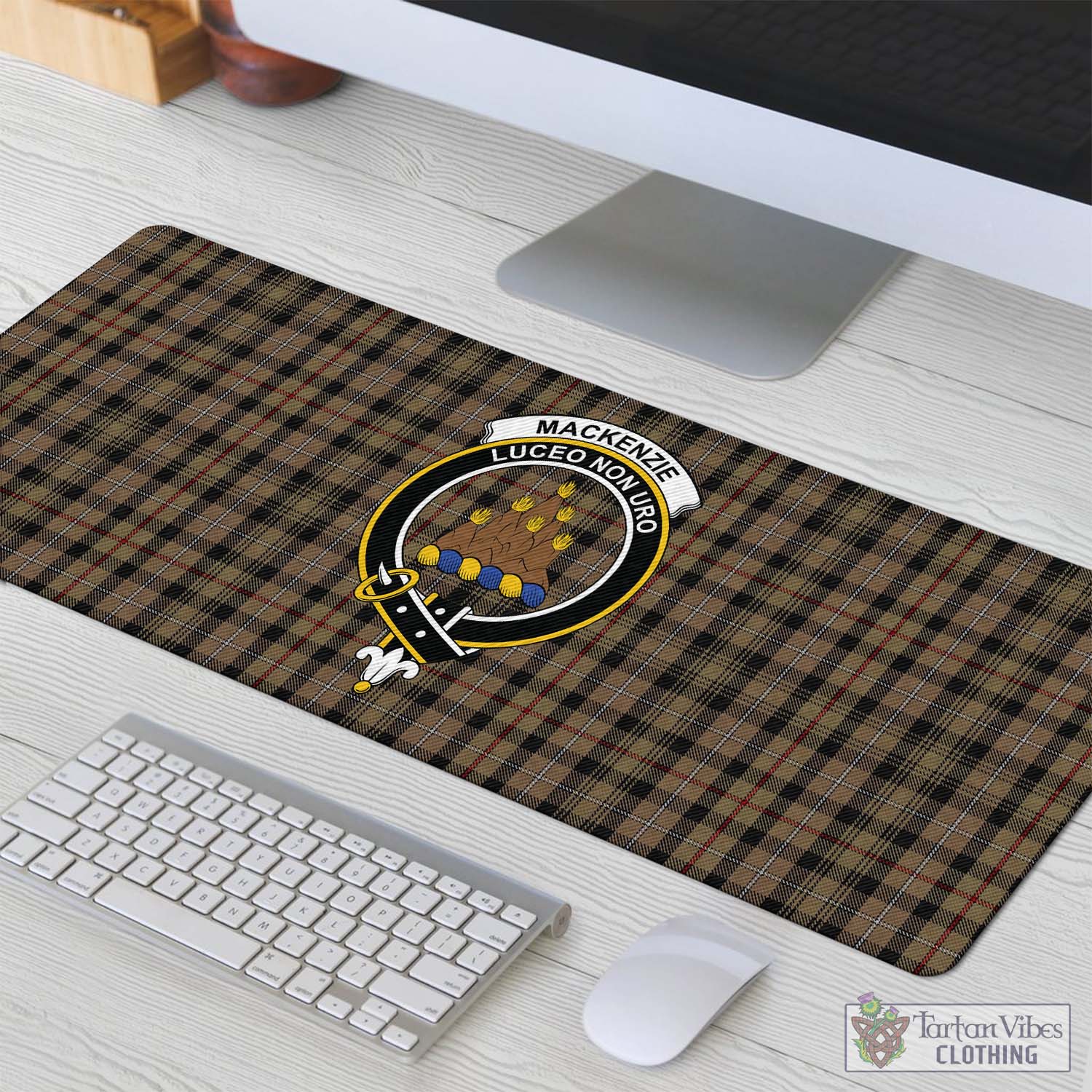 Tartan Vibes Clothing MacKenzie Hunting Tartan Mouse Pad with Family Crest