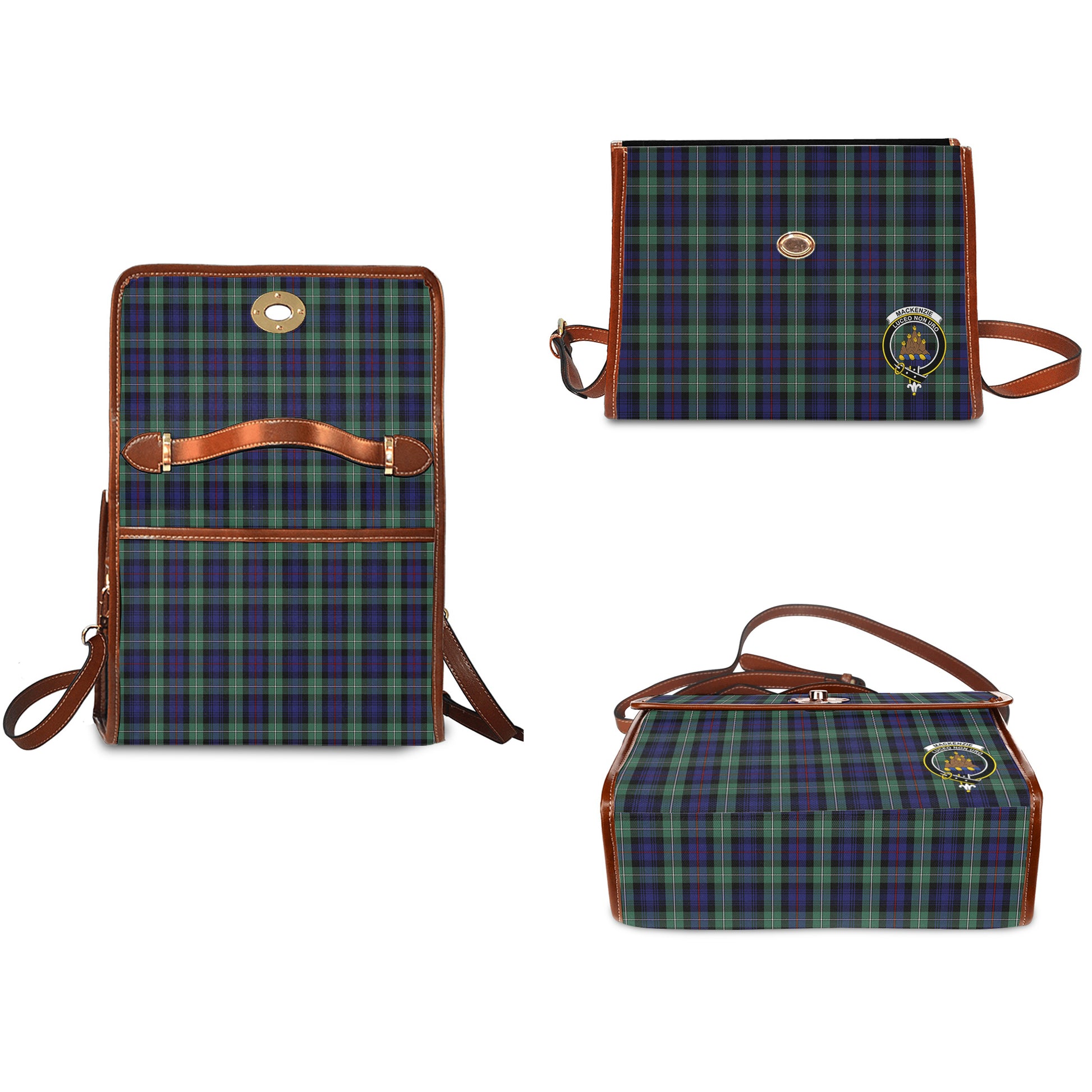 mackenzie-hunting-green-tartan-leather-strap-waterproof-canvas-bag-with-family-crest