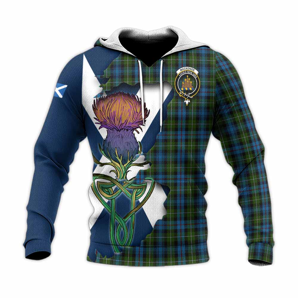 Tartan Vibes Clothing Mackenzie (Mckenzie) Tartan Family Crest Knitted Hoodie Scottish Thistle Celtic Inspired