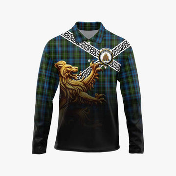 Mackenzie (Mckenzie) Crest Tartan Long Sleeve Polo Shirt with Golden Lion Emblem Celtic Style