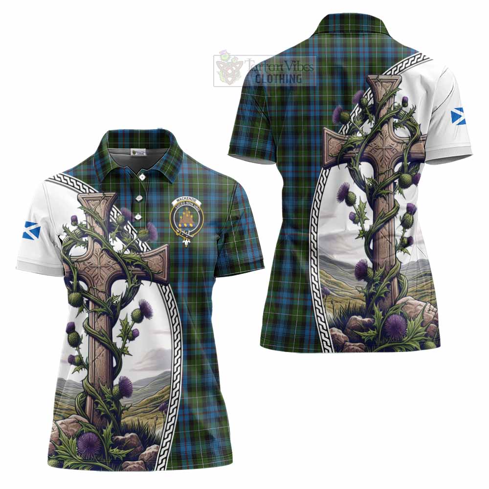 Tartan Vibes Clothing Mackenzie (Mckenzie) Tartan Women's Polo Shirt with Family Crest and St. Andrew's Cross Accented by Thistle Vines