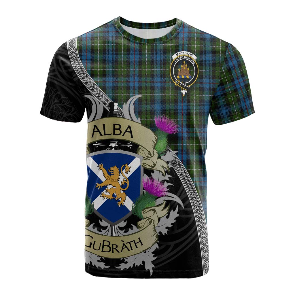 Tartan Vibes Clothing Mackenzie (Mckenzie) Tartan Family Crest Cotton T-shirt Lion Rampant Royal Thistle Shield Celtic Inspired
