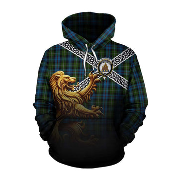 Tartan Vibes Clothing Mackenzie (Mckenzie) Crest Tartan Cotton Hoodie with Golden Lion Emblem Celtic Style