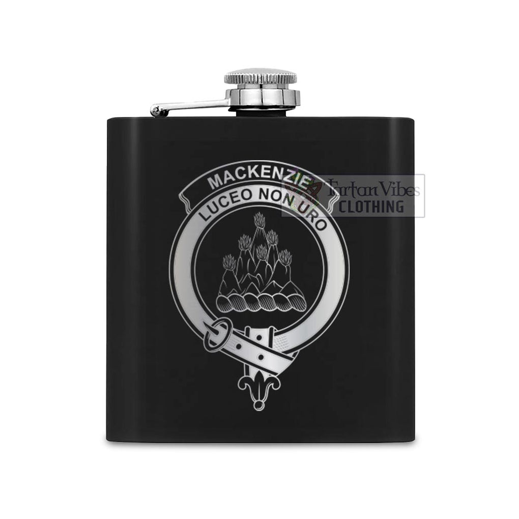 Tartan Vibes Clothing Mackenzie (Mckenzie) Crest Hip Flask Set 7oz Black Stainless Steel with A Gift Box