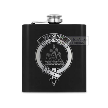 Tartan Vibes Clothing Mackenzie (Mckenzie) Crest Hip Flask Set 7oz Black Stainless Steel with A Gift Box