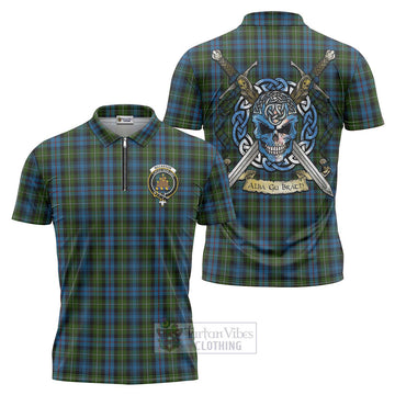 Tartan Vibes Clothing Mackenzie (Mckenzie) Tartan Zipper Polo Shirt with Family Crest Celtic Skull Style