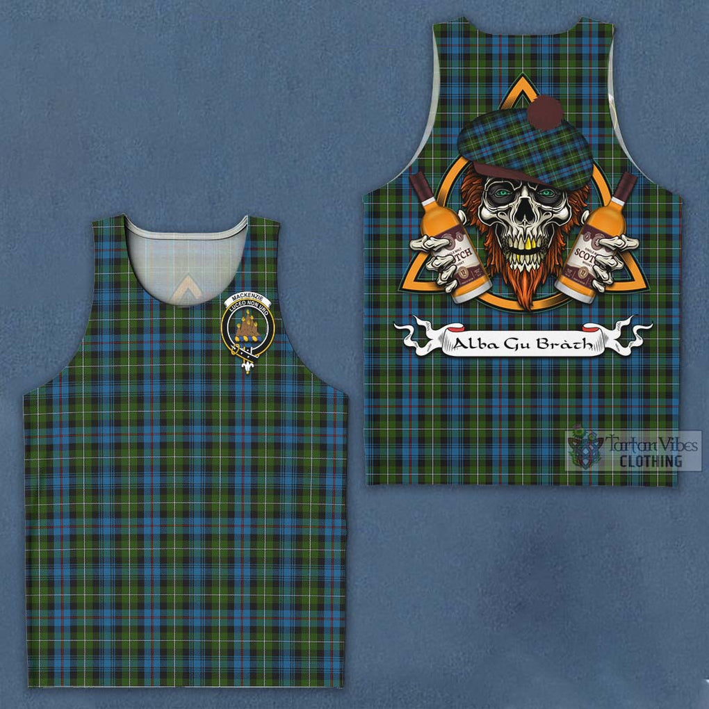 Tartan Vibes Clothing Mackenzie (Mckenzie) Tartan Men's Tank Top with Family Crest and Bearded Skull Holding Bottles of Whiskey