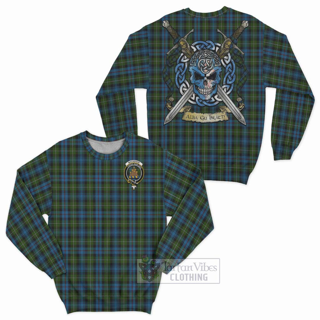 Tartan Vibes Clothing Mackenzie (Mckenzie) Tartan Sweatshirt with Family Crest Celtic Skull Style