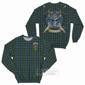 Tartan Vibes Clothing Mackenzie (Mckenzie) Tartan Sweatshirt with Family Crest Celtic Skull Style
