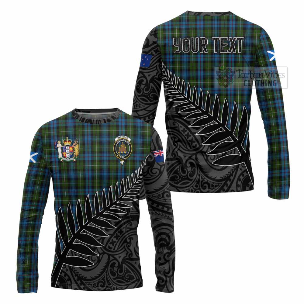 Tartan Vibes Clothing Mackenzie (Mckenzie) Crest Tartan Long Sleeve T-Shirt with New Zealand Silver Fern Half Style
