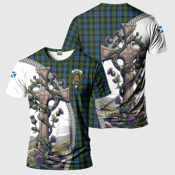 Tartan Vibes Clothing Mackenzie (Mckenzie) Agnew Tartan T-Shirt with Family Crest and St. Andrew's Cross Accented by Thistle Vines