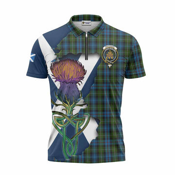 Mackenzie (Mckenzie) Tartan Family Crest Zipper Polo Shirt Scottish Thistle Celtic Inspired