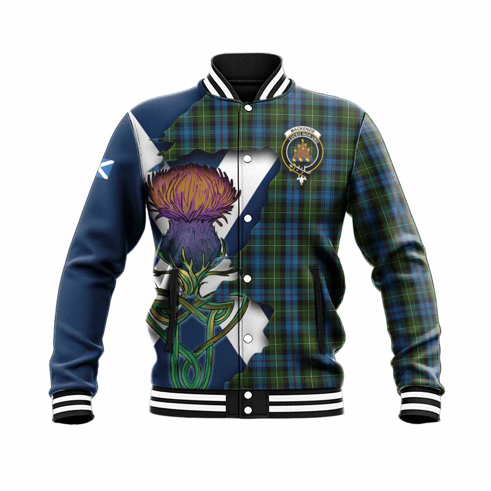 Tartan Vibes Clothing Mackenzie (Mckenzie) Tartan Family Crest Baseball Jacket Scottish Thistle Celtic Inspired