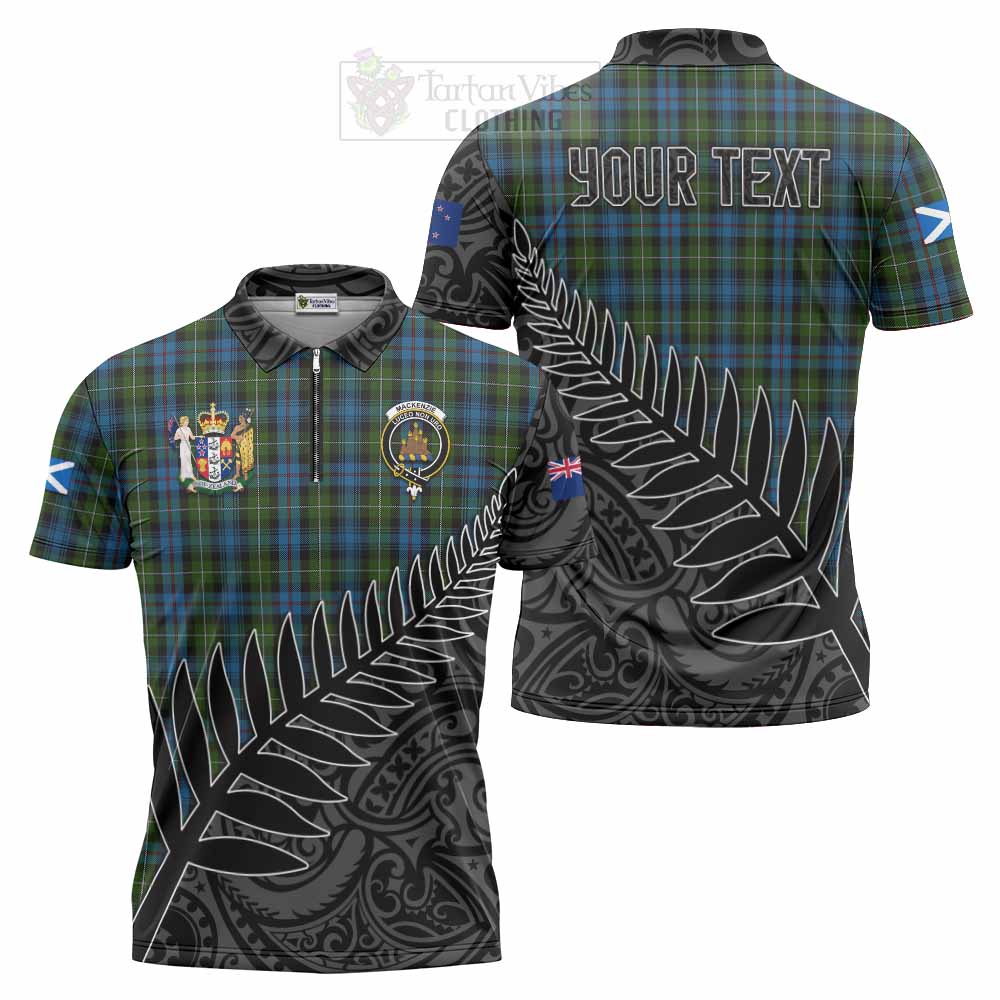Tartan Vibes Clothing Mackenzie (Mckenzie) Crest Tartan Zipper Polo Shirt with New Zealand Silver Fern Half Style