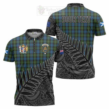 Tartan Vibes Clothing Mackenzie (Mckenzie) Crest Tartan Zipper Polo Shirt with New Zealand Silver Fern Half Style