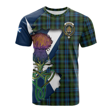 Mackenzie (Mckenzie) Tartan Family Crest Cotton T-shirt Scottish Thistle Celtic Inspired