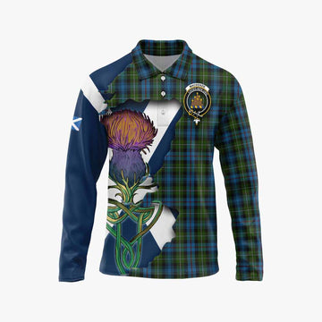 Tartan Vibes Clothing Mackenzie (Mckenzie) Tartan Family Crest Long Sleeve Polo Shirt Scottish Thistle Celtic Inspired