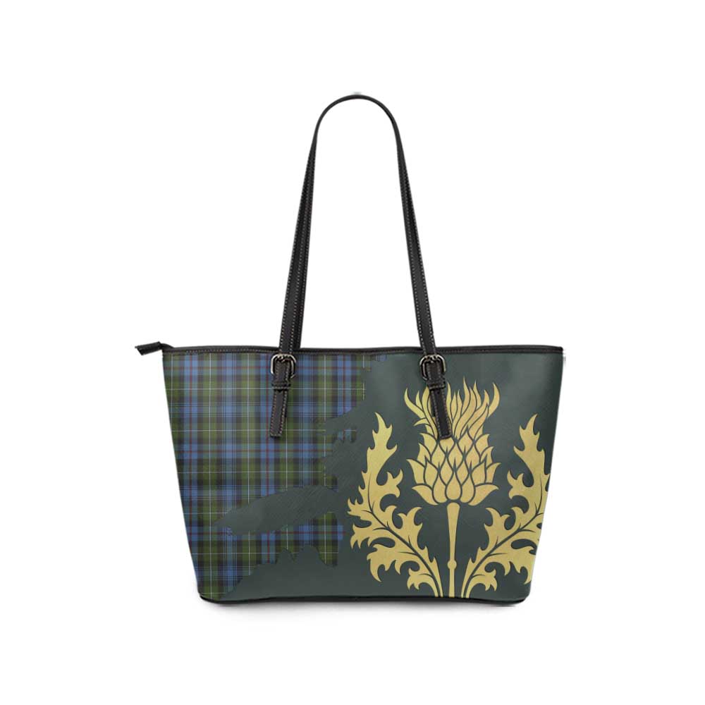 Tartan Vibes Clothing Mackenzie (Mckenzie) Tartan Leather Tote Bag Gold Thistle Style