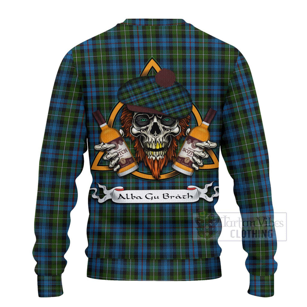 Tartan Vibes Clothing Mackenzie (Mckenzie) Tartan Knitted Sweater with Family Crest and Bearded Skull Holding Bottles of Whiskey