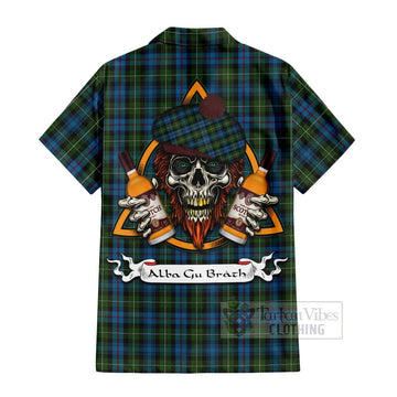 Mackenzie (Mckenzie) Tartan Hawaiian Shirt with Family Crest and Bearded Skull Holding Bottles of Whiskey