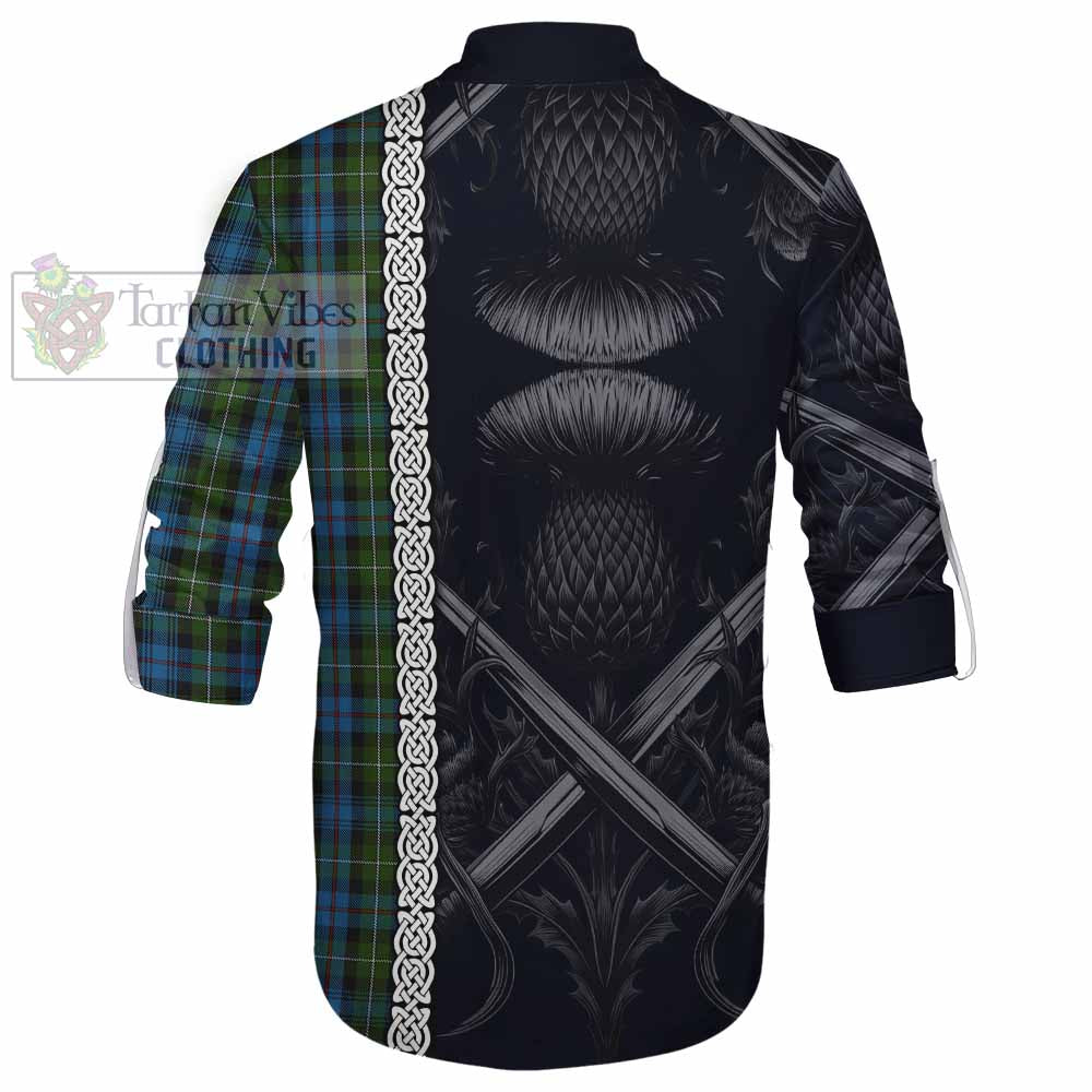 Tartan Vibes Clothing Mackenzie (Mckenzie) Tartan Ghillie Kilt Shirt with Family Crest Cross Sword Thistle Celtic Vibes