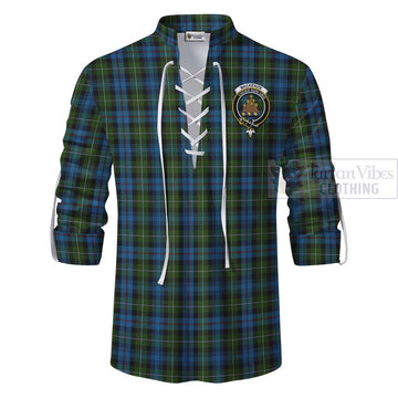 Tartan Vibes Clothing Mackenzie (Mckenzie) Tartan Ghillie Kilt Shirt with Family Crest Celtic Skull Style