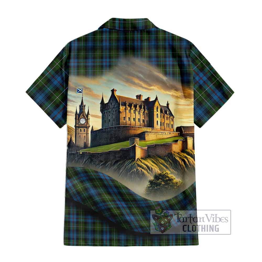 Tartan Vibes Clothing Mackenzie (Mckenzie) Tartan Family Crest Short Sleeve Button Shirt with Scottish Ancient Castle Style