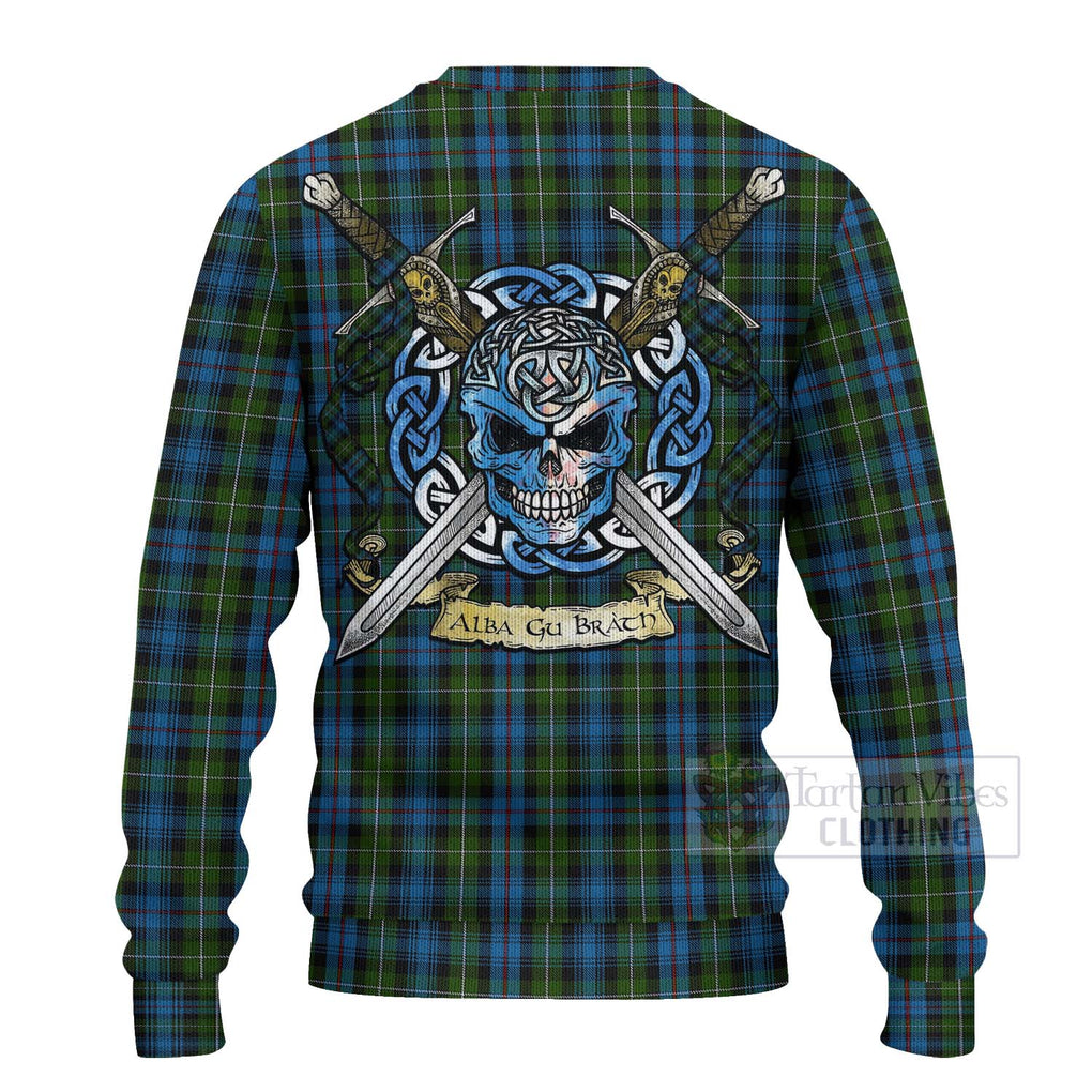 Tartan Vibes Clothing Mackenzie (Mckenzie) Tartan Knitted Sweater with Family Crest Celtic Skull Style