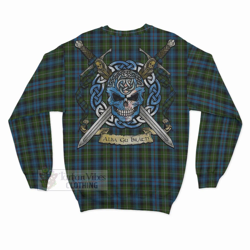 Tartan Vibes Clothing Mackenzie (Mckenzie) Tartan Sweatshirt with Family Crest Celtic Skull Style
