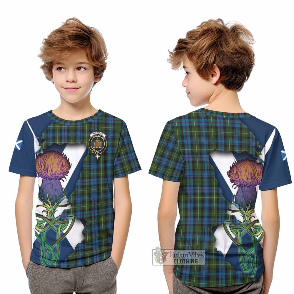 Tartan Vibes Clothing Mackenzie (Mckenzie) Tartan Family Crest Kid T-Shirt Scottish Thistle Celtic Inspired