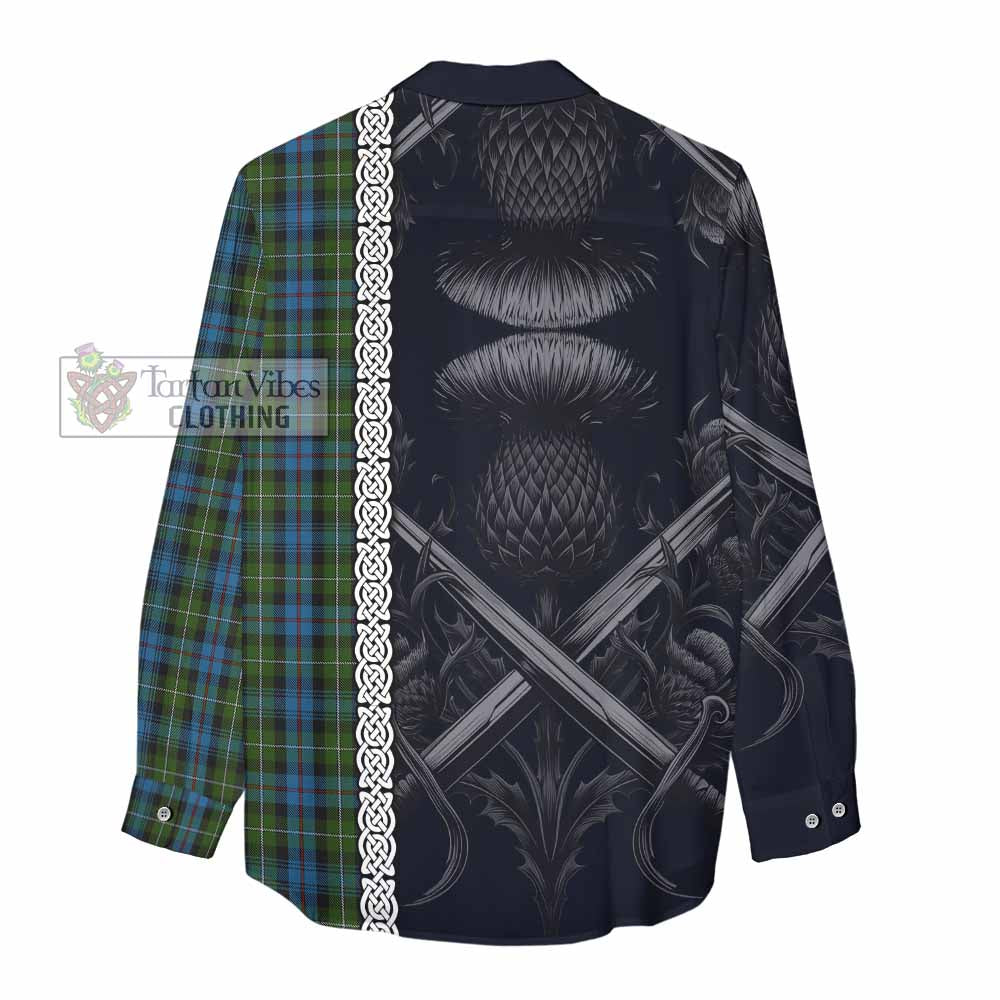 Tartan Vibes Clothing Mackenzie (Mckenzie) Tartan Women's Casual Shirt with Family Crest Cross Sword Thistle Celtic Vibes
