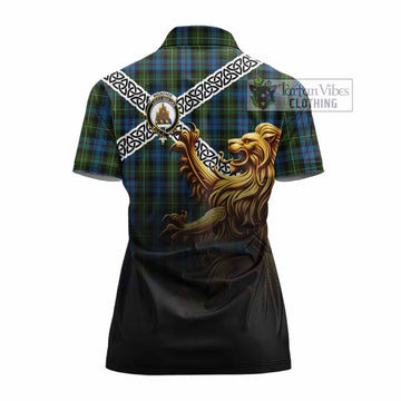Mackenzie (Mckenzie) Crest Tartan Women's Polo Shirt with Golden Lion Emblem Celtic Style