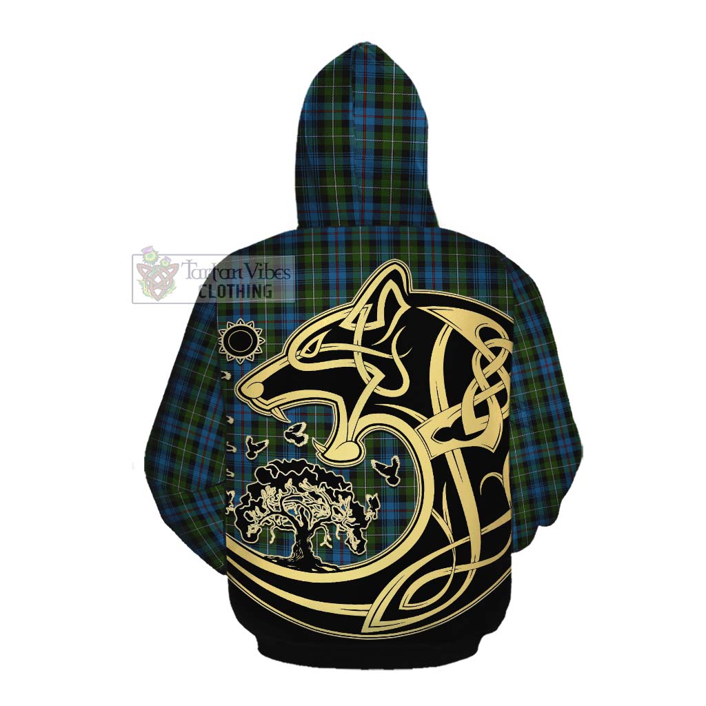 Tartan Vibes Clothing Mackenzie (Mckenzie) Tartan Cotton Hoodie with Family Crest Celtic Wolf Style