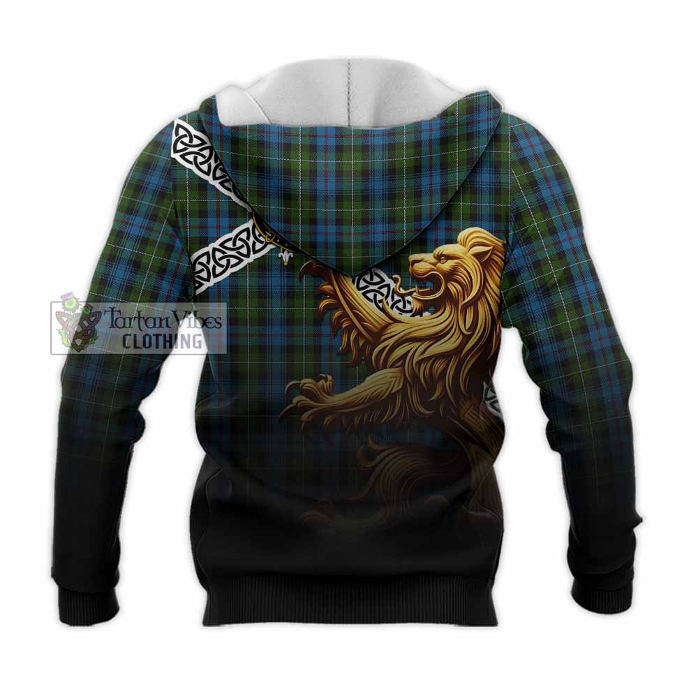 Tartan Vibes Clothing Mackenzie (Mckenzie) Crest Tartan Knitted Hoodie with Golden Lion Emblem Celtic Style